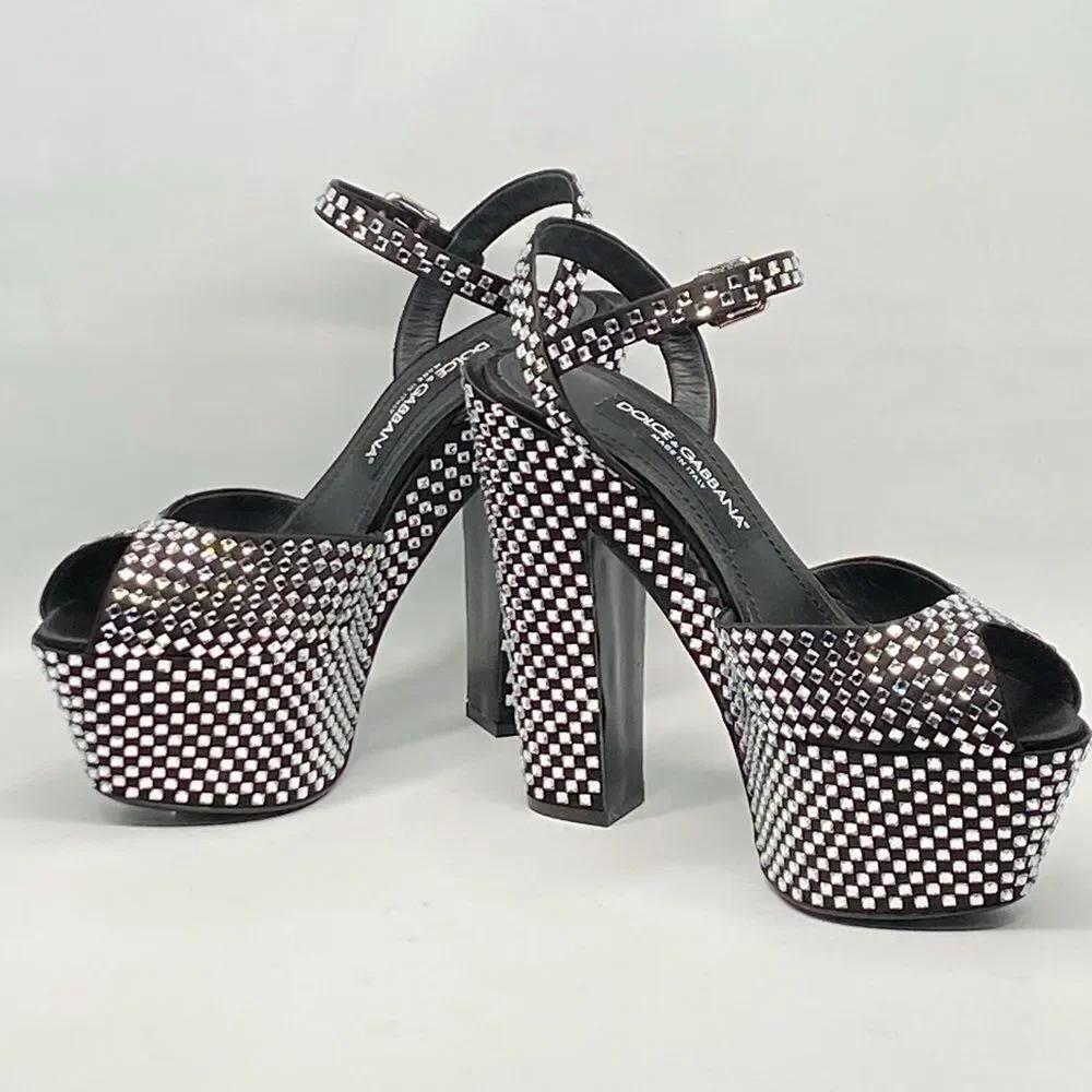Dolce Gabbana Crystal-embellished platform sandals size 39